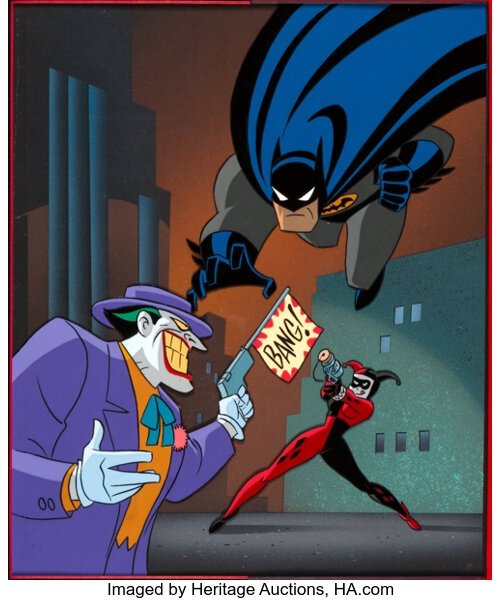 Batman: The Animated Series Joker, Harley Quinn and Batman Publicity Cel  with Key Master Background , in Thomas FISH's Covers: Batman Comic Art  Gallery Room