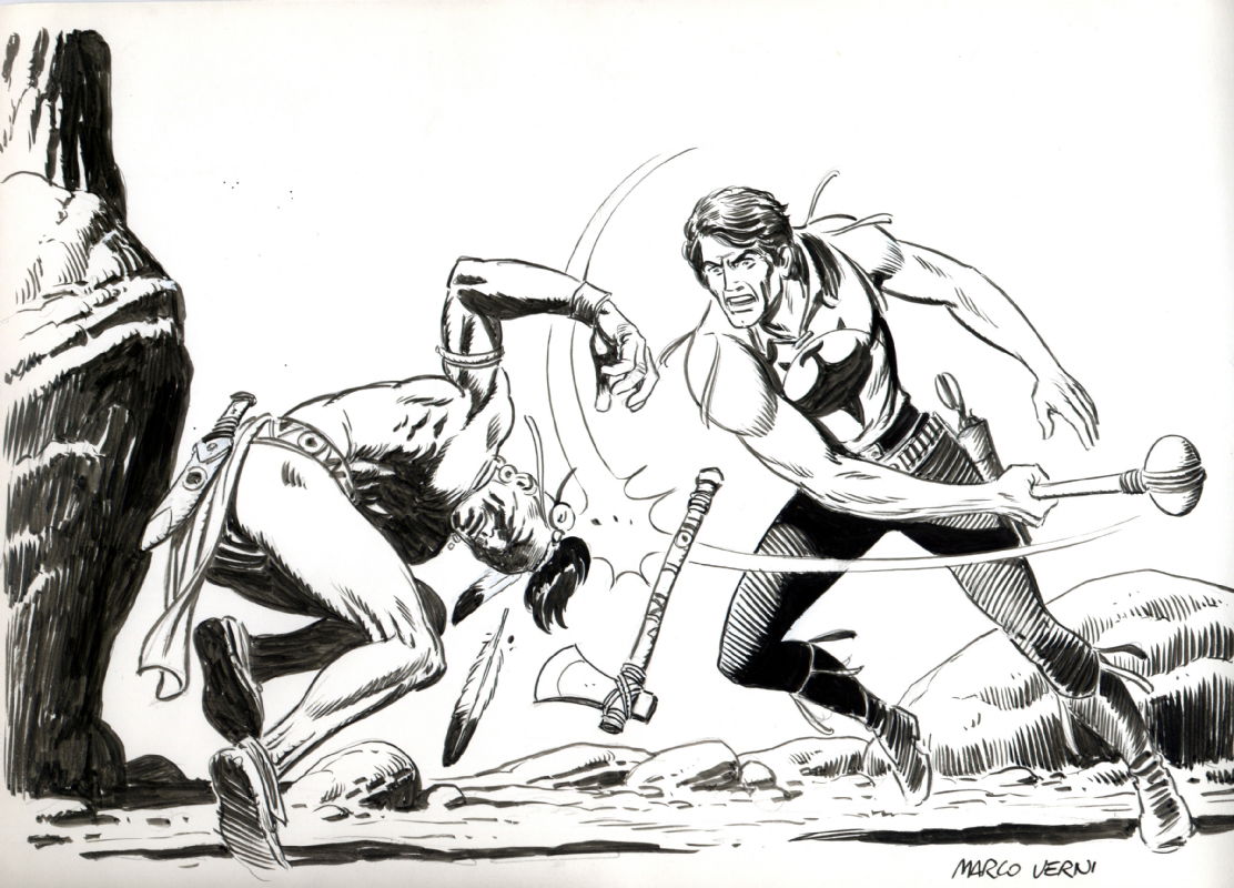 Verni Marco - Zagor - Fighting Against An Indian (illustration), In 