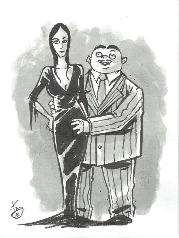 Morticia and Gomez Addams, in David Price's Sketches Comic Art Gallery Room