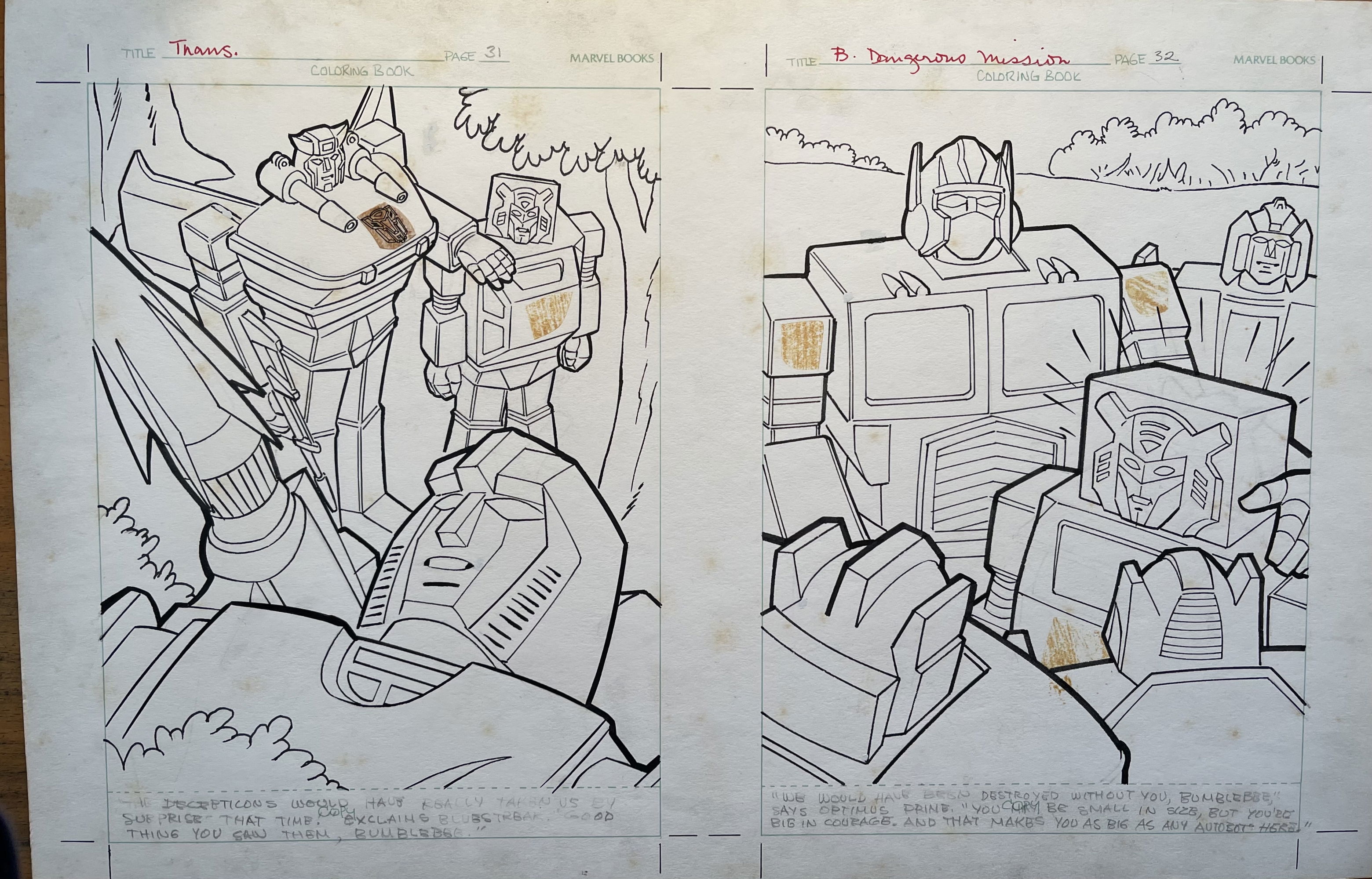 Download Transformers Bumblebee S Dangerous Mission Pgs 31 32 In Frank Giella S Transformers Coloring Book Art 1984 Part 2 Comic Art Gallery Room