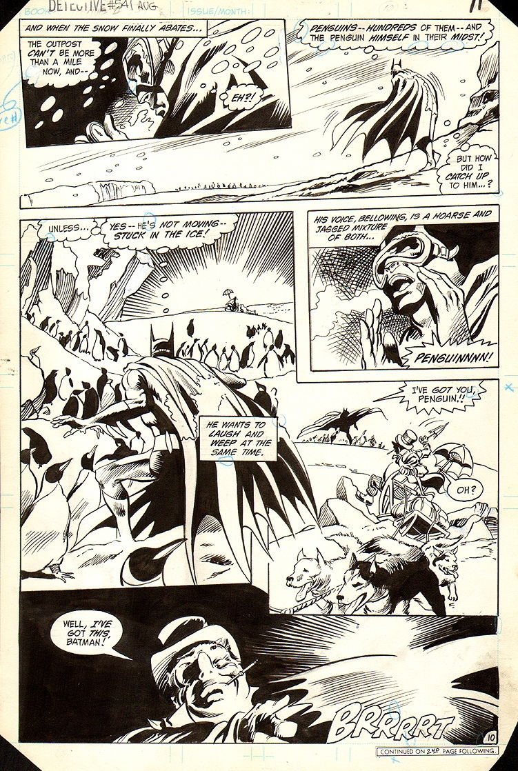 Detective Comics 541 page 10 Gene Colan Batman Penguin, in Brian Jones's A  interior pages Comic Art Gallery Room