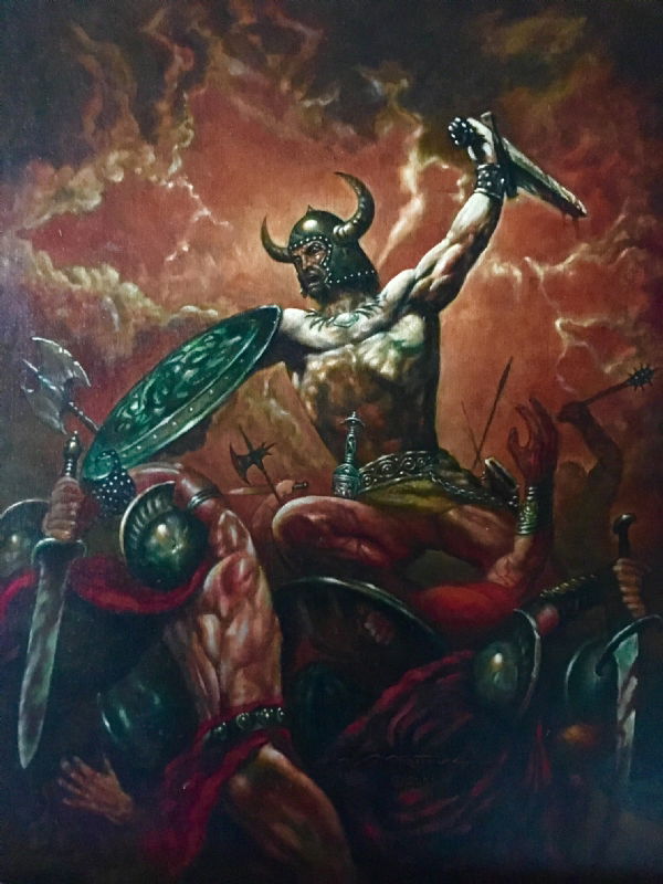 Lot Detail - Original Marcus Boas Conan The Barbarian - Rogues In The House  Signed Oil Painting