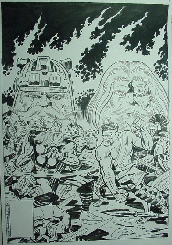 Jack Kirby Thor Vs Hercules Recreation Inked By Angel Gabriele In Pd Angel Gabriele S P D Angel Gabriele Gallery Comic Art Gallery Room