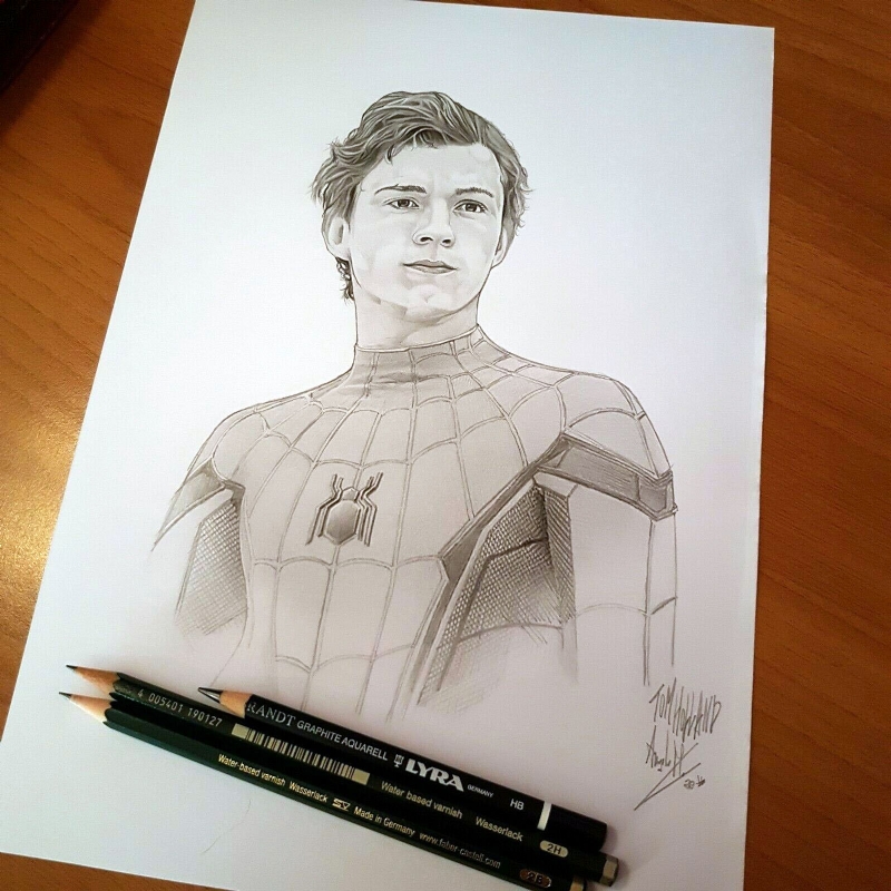Tom Holland Spiderman, in Angelo Carmelo Montana's Fan Art Original Blue  Print and commission. Comic Art Gallery Room