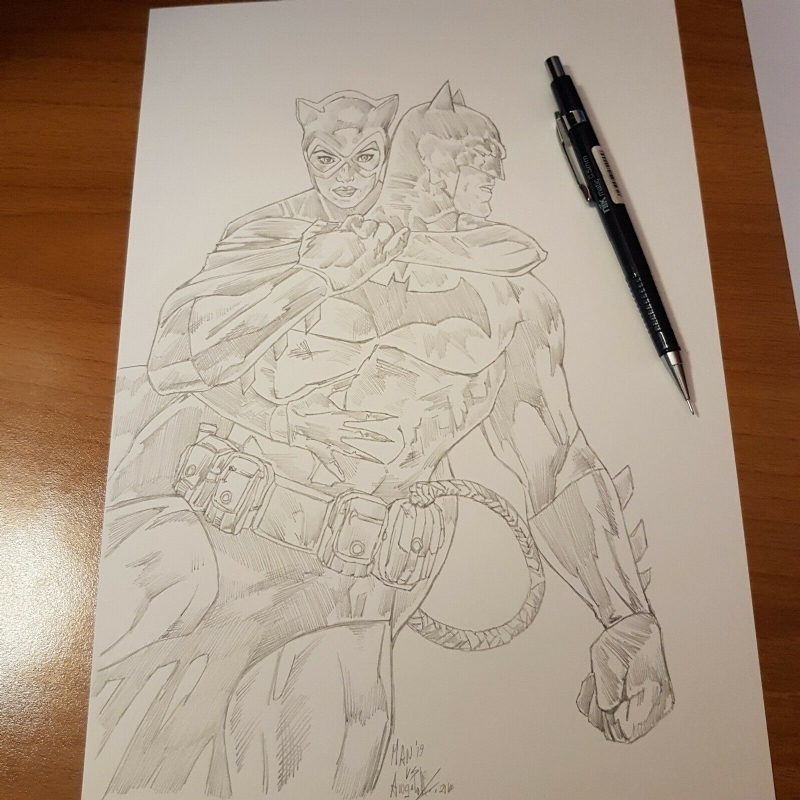 Batman Catwoman sketch Only one Pencil Art from DC issue one, in Angelo  Carmelo Montana's Fan Art Original Blue Print and commission. Comic Art  Gallery Room
