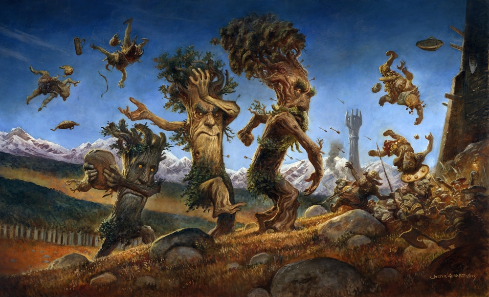 A playful illustration of the ent, these giant trees in the tolkien  universe in the lord of the rings on Craiyon