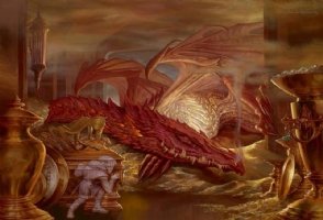 The Slaying of Glaurung by Darrell K Sweet (from Tolkien's Silmarillion),  in Scruffy McFleabag's Tolkien Art Comic Art Gallery Room