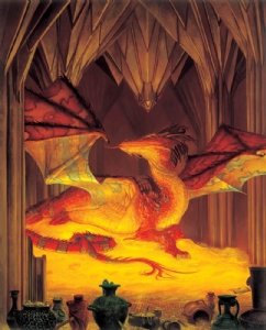 The Slaying of Glaurung by Darrell K Sweet (from Tolkien's Silmarillion),  in Scruffy McFleabag's Tolkien Art Comic Art Gallery Room