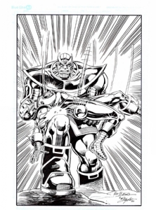 Thanos vs Iron Man inking over Kev Hopgood Comic Art