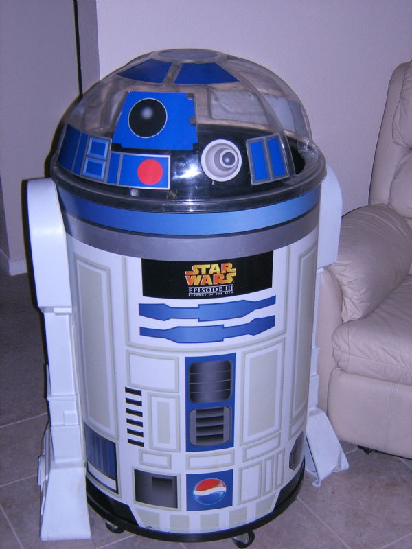 Life size R2-d2 cooler, in Aaron Gardy's Statues Comic Art Gallery Room