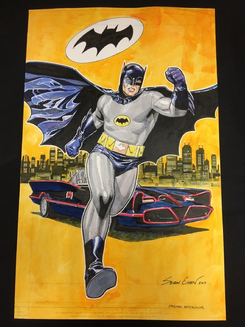 66' Adam West Batman Original Watercolor by Sean Chen, in Tommy Best's  Original Art Comic Art Gallery Room