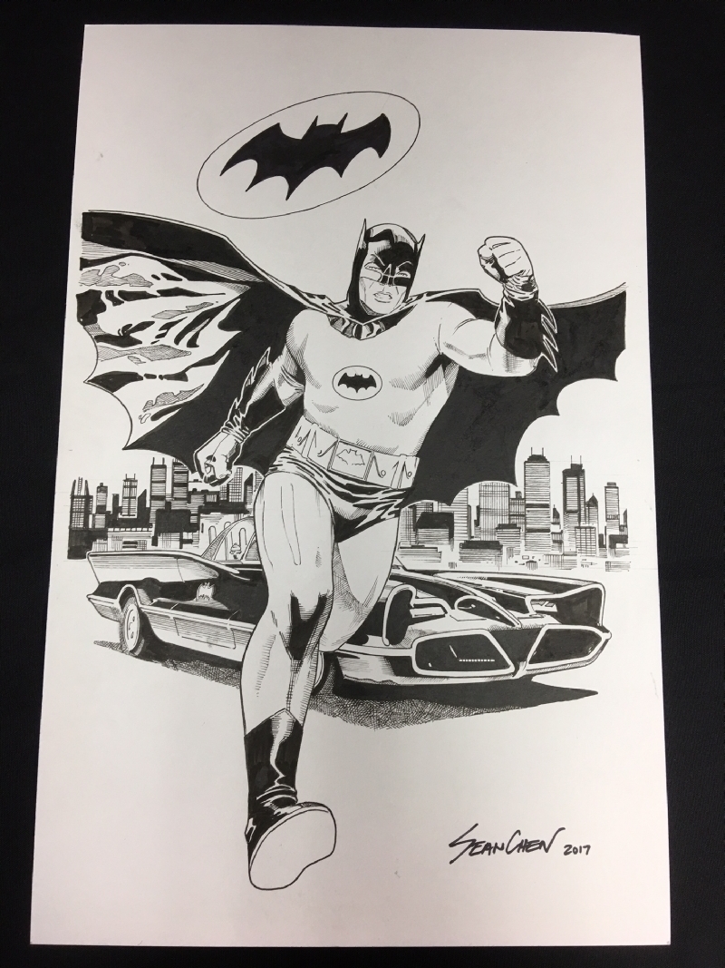 66' Adam West Batman Original Black & White Art by Sean Chen, in Tommy  Best's Original Art Comic Art Gallery Room