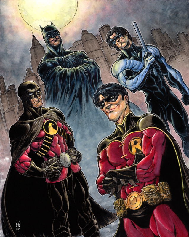 Batman and Robins, in Brad Green's Batman Gallery Comic Art Gallery Room