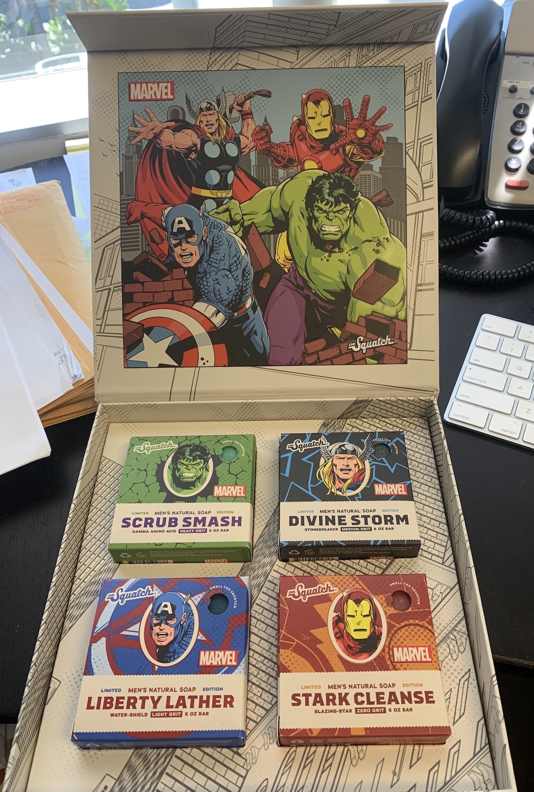Dueling Dealers swag - Dr. Squatch Marvel soaps, in Michael Lovitz's  Interiors - Marvel Misc. Comic Art Gallery Room