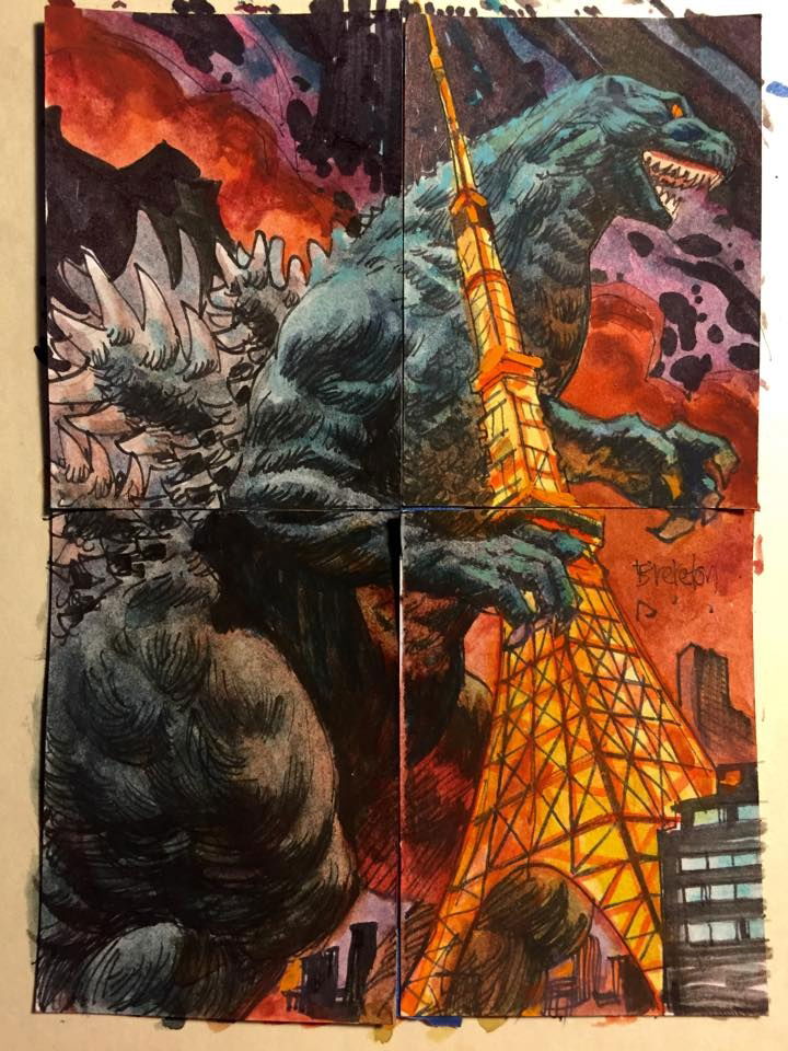 Godzilla Destroying the Tokyo Tower - 4 card Puzzle - Dan Brereton, in ...