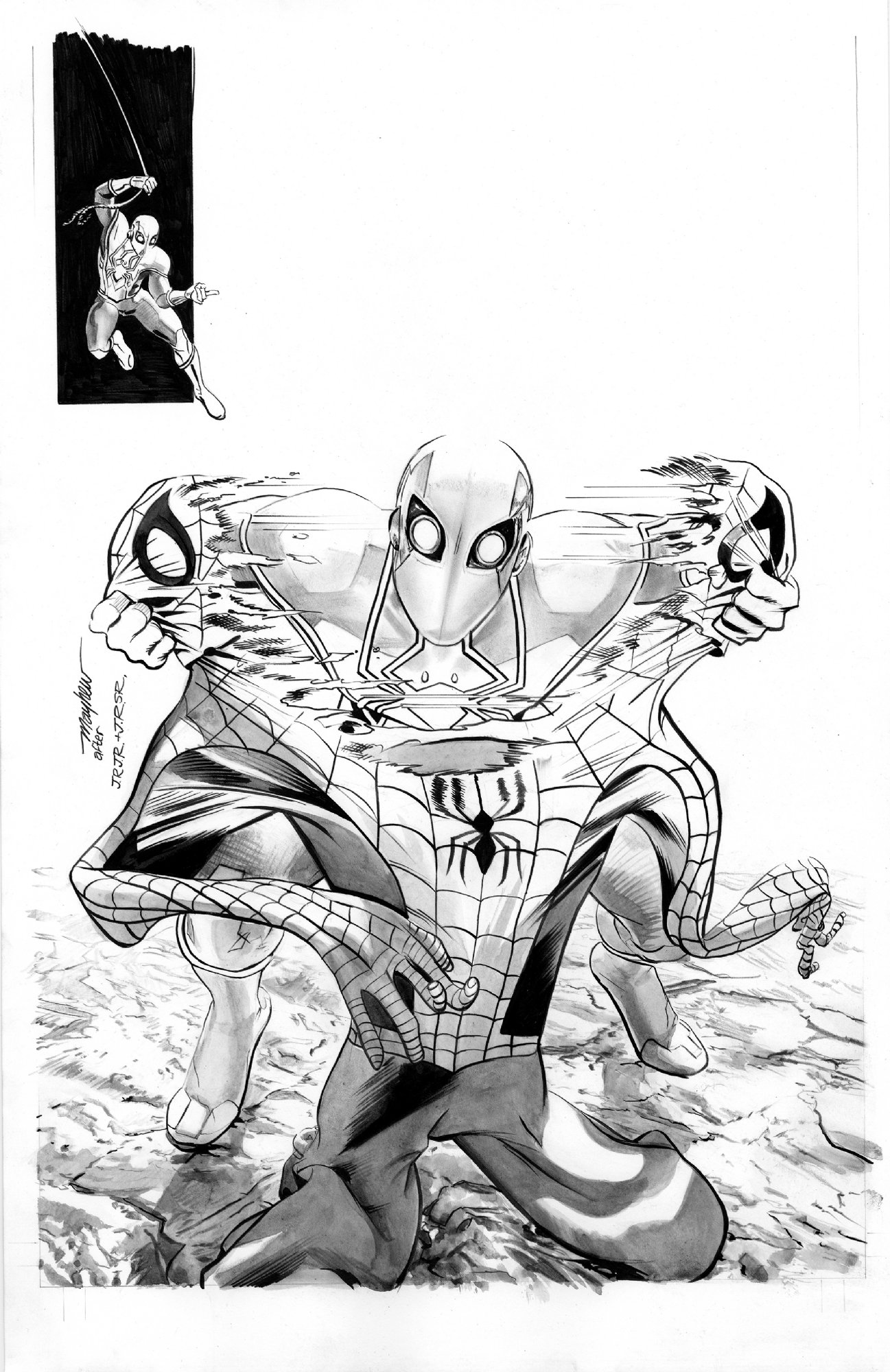spiderman black and white drawing