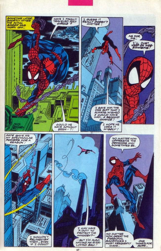 Spider-Man #26 by Mark Bagley, 1992 -- Spidey swings around the city ...