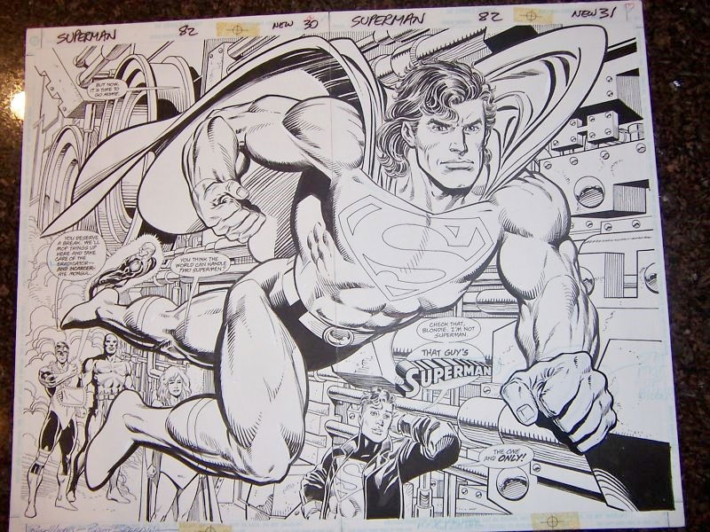 Superman 82 Double Page Splash By Dan Jurgens 1993 1st Time In Costume After Death In Paul P S Death Of Superman Comic Art Gallery Room