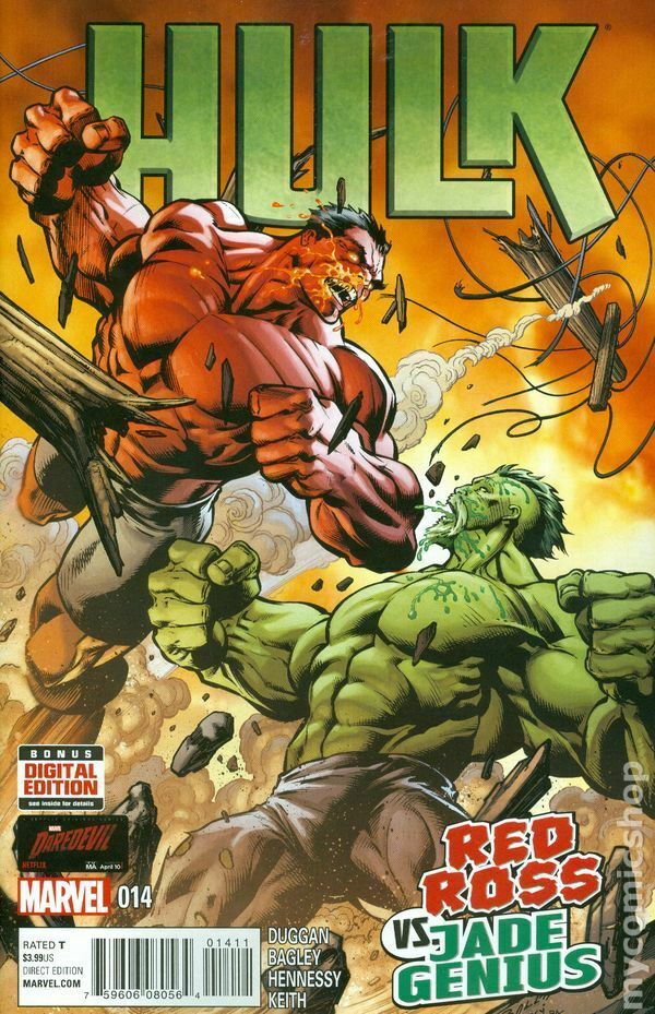 Hulk vol 3 #14 COVER by Bagley/Hennessy, 2015 -- Green Hulk battles Red ...