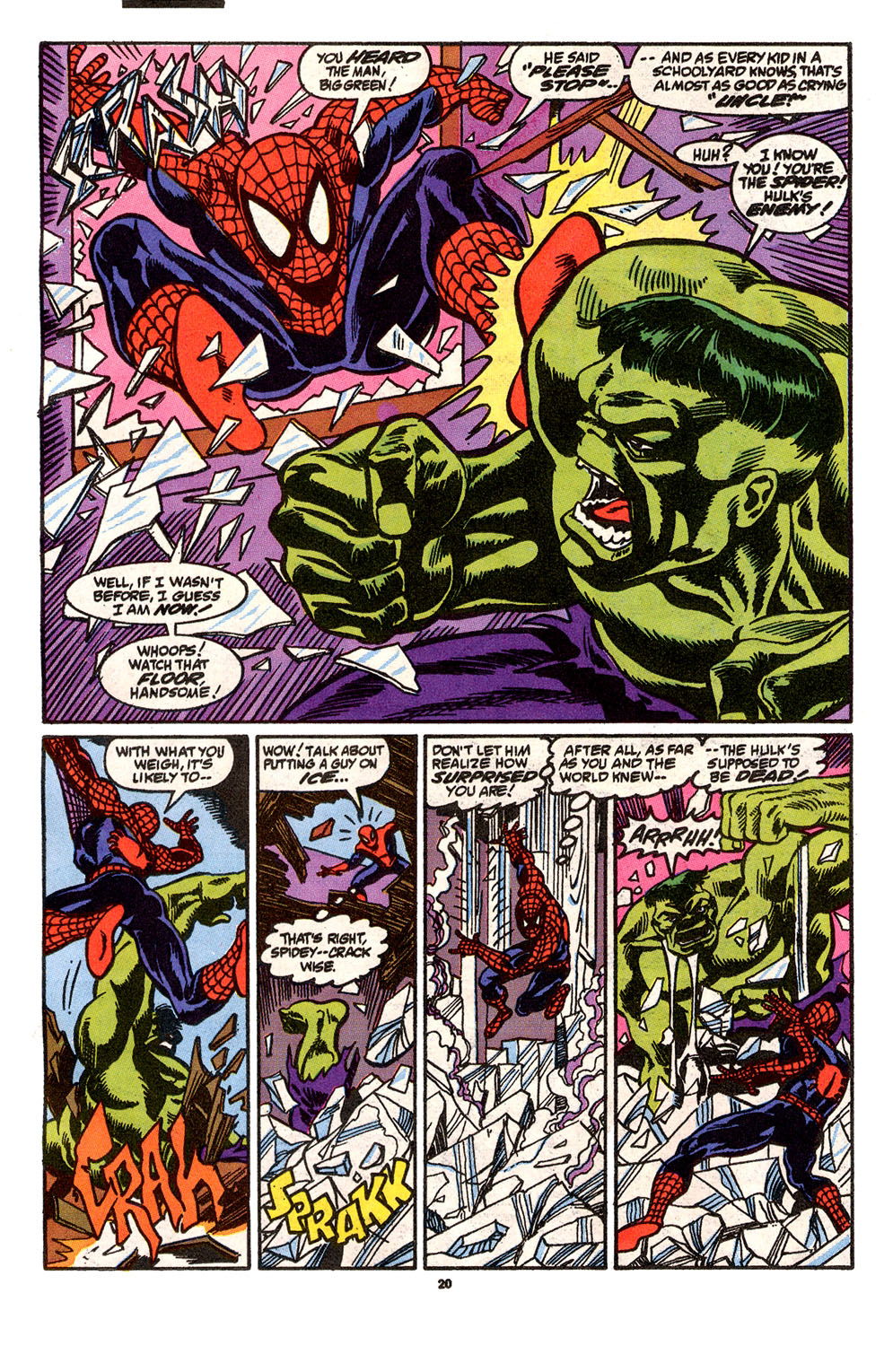 Web Of Spider-Man #69 pg 15 HALF SPLASH, 1990 -- Spidey vs THE HULK ...