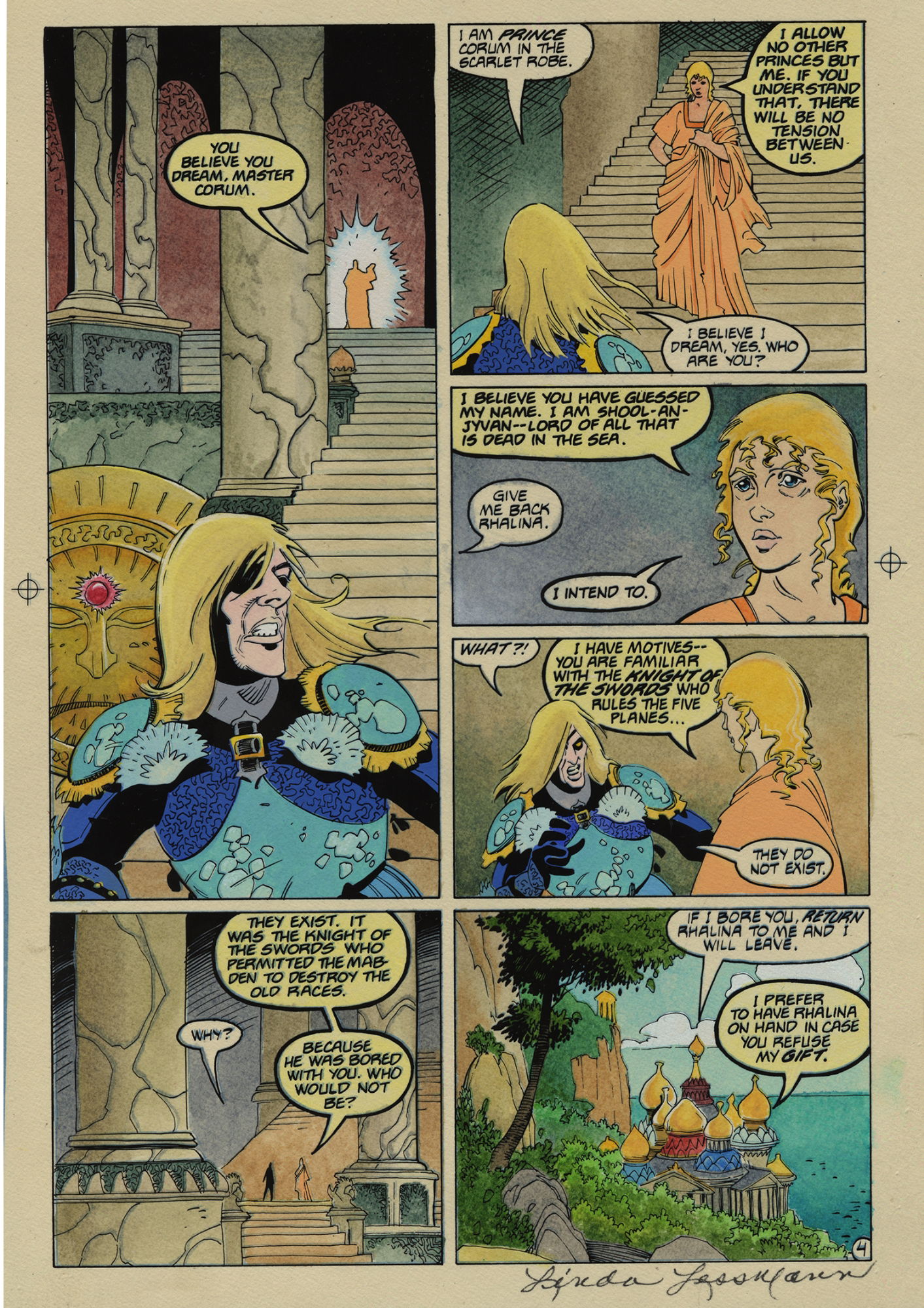 MIKE MIGNOLA CORUM 3 P.4 COLOR ART by LINDA LESSMANN 1987 in