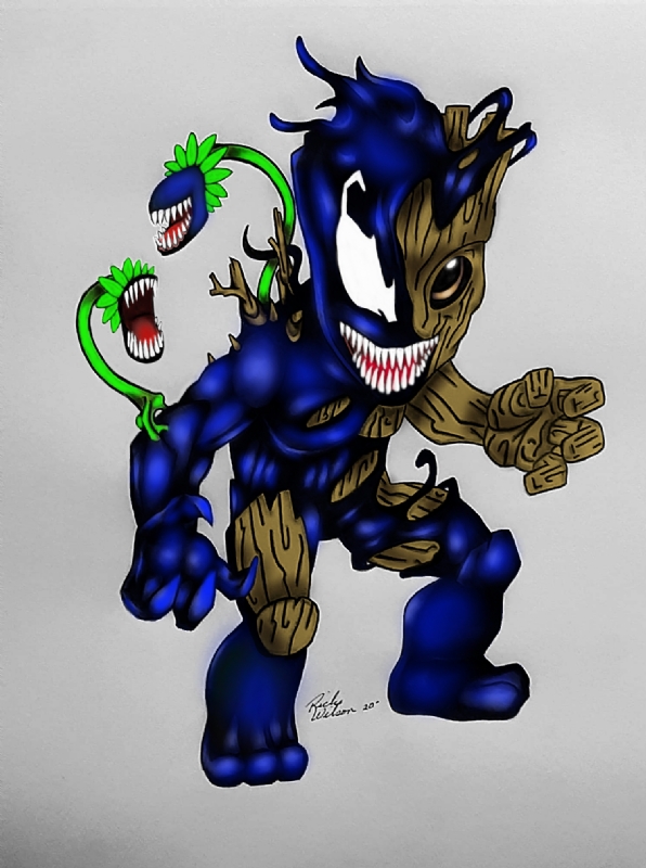Venomized Baby Groot, in RICHI WILSON's COLORED DRAWINGS Comic Art Gallery  Room