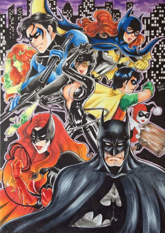 Sanna U - Batman, Robin, Nightwing, Poison Ivy, Bat Girl, Catwoman,  Harlequin, in A N's Sanna U Comic Art Gallery Room