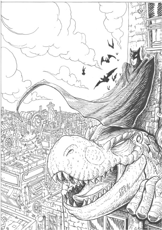 Batman on Gargoyle - Dinosaur Head, in eros paoli's Batman on Gargoyle  Comic Art Gallery Room