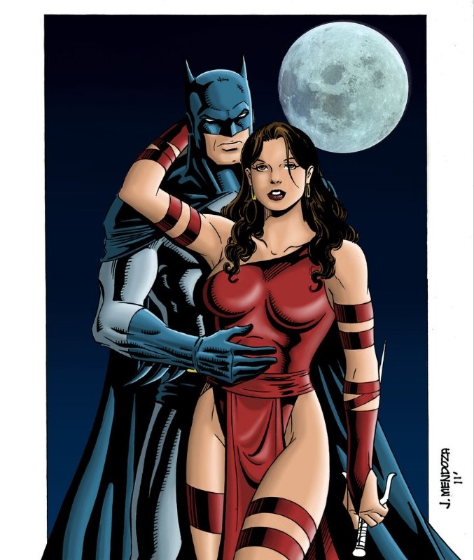 Batman and Elektra, in Joven Mendoza's Arts and Stuff Comic Art Gallery Room
