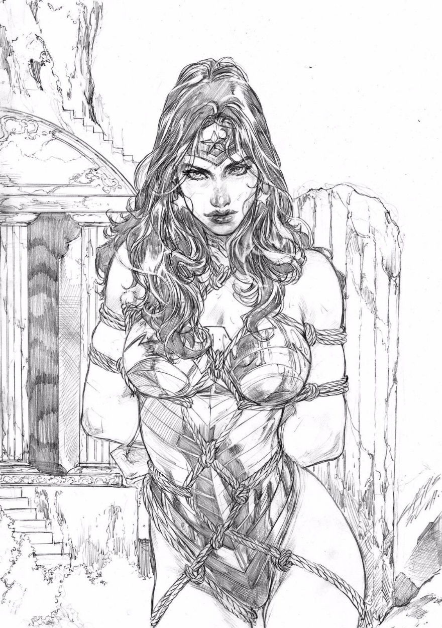 Wonder purchases Woman original pencil sketch done by Marcio Doug of Ed Benes Studios