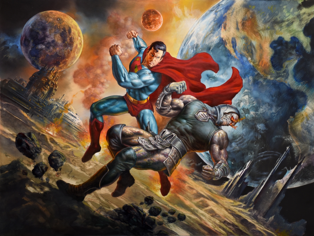 Superman vs Darkseid: When Titans Clash  OA - Boris Vallejo & Julie Bell  signed/dated, in Jaja Amani's Amani Gallery Room Comic Art Gallery Room