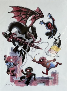 SPIDER-VERSE (Winged Venom VS Spider-man, Spider-Man 2099, Scarlet Spider, Gwen, and Miles Morales) - Charles Paul Wilson III Comic Art