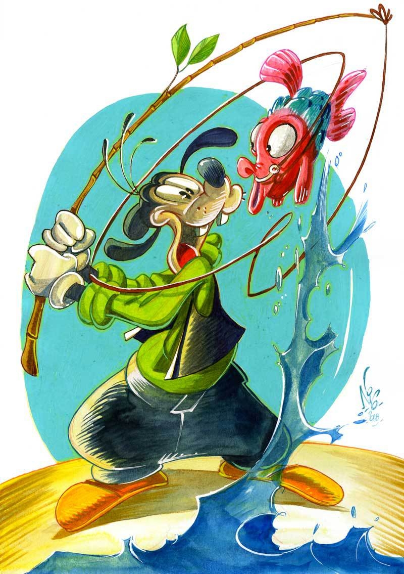 Nicolas Keramidas - Goofy: Gone fishing Illustration, in CArt Gallery  Rome's KERAMIDAS, Nicolas Comic Art Gallery Room
