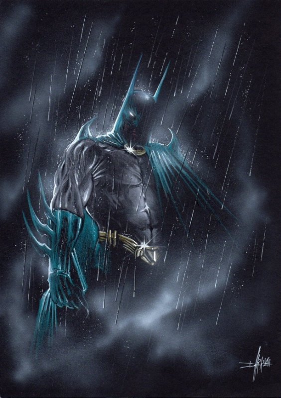Batman under the rain Anthony Darr, in Ivan solim's Acrylic ink art Comic  Art Gallery Room