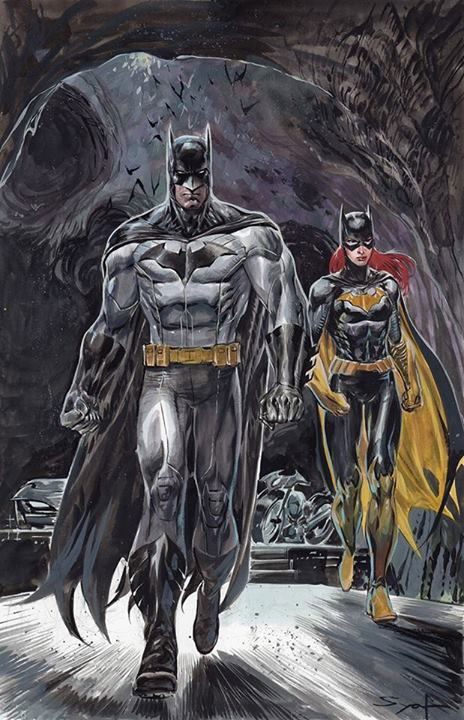 Batman and Batgirl water color painting by Ardian Syaf, in daniel karjadi's  My Gallery Comic Art Gallery Room