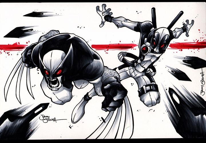 X Force Wolverine And Deadpool Drawing By Johnny Segura 13 In Johnny Segura S 8 5x11 Color Commissions Comic Art Gallery Room