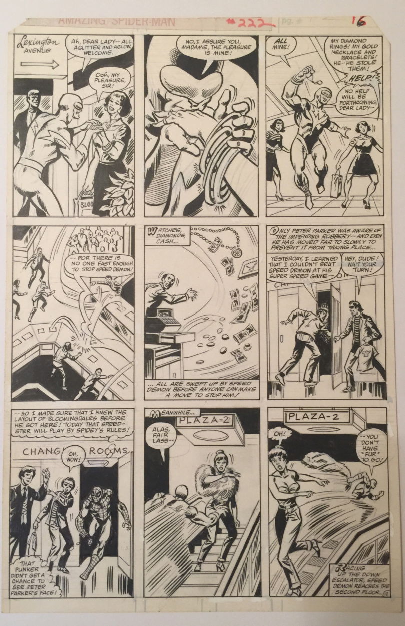 Amazing spider-man 222 page 16 Bob Hall first appearance of James Sanders  as Speed Demon, in Brian Lambert's Amazing Spider-man Comic Art Gallery Room