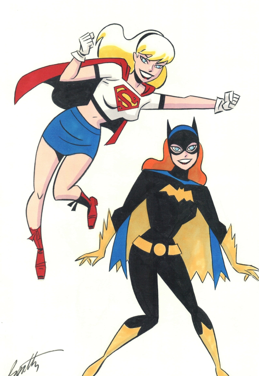 Animated Supergirl and Batgirl - Terry Beatty, in Mark Geier's  Commissions/Sketches - DC Heroes - Misc Comic Art Gallery Room