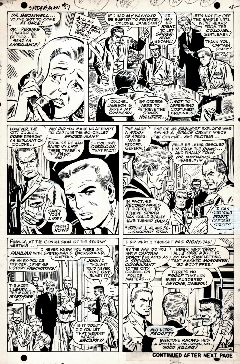 Amazing Spider-Man #57 p 4 (1967) EARLY Captain Stacy, JJJ, John Jameson!,  in Mike Burkey's John Romita Sr. Comic Art Gallery Room