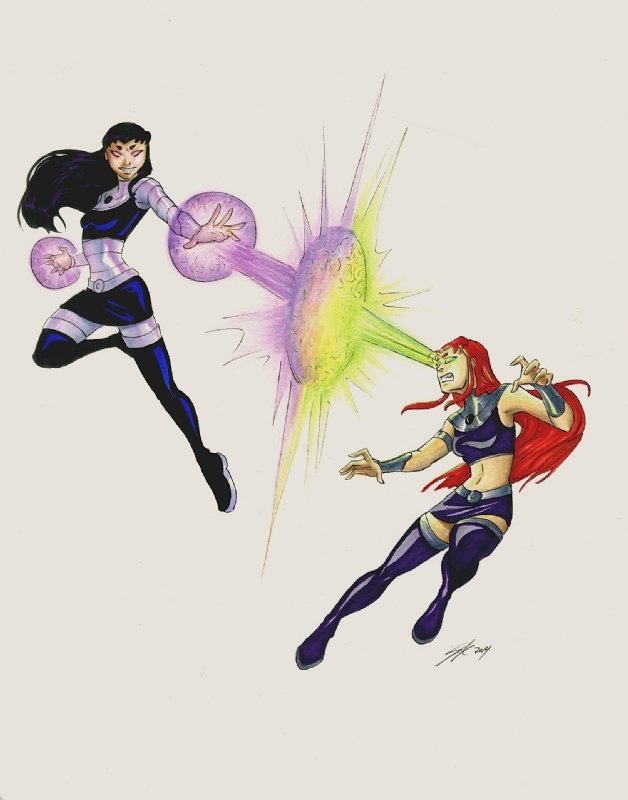 Starfire And Blackfire In Synclaire Kaptur S Colored Works Comic Art Gallery Room